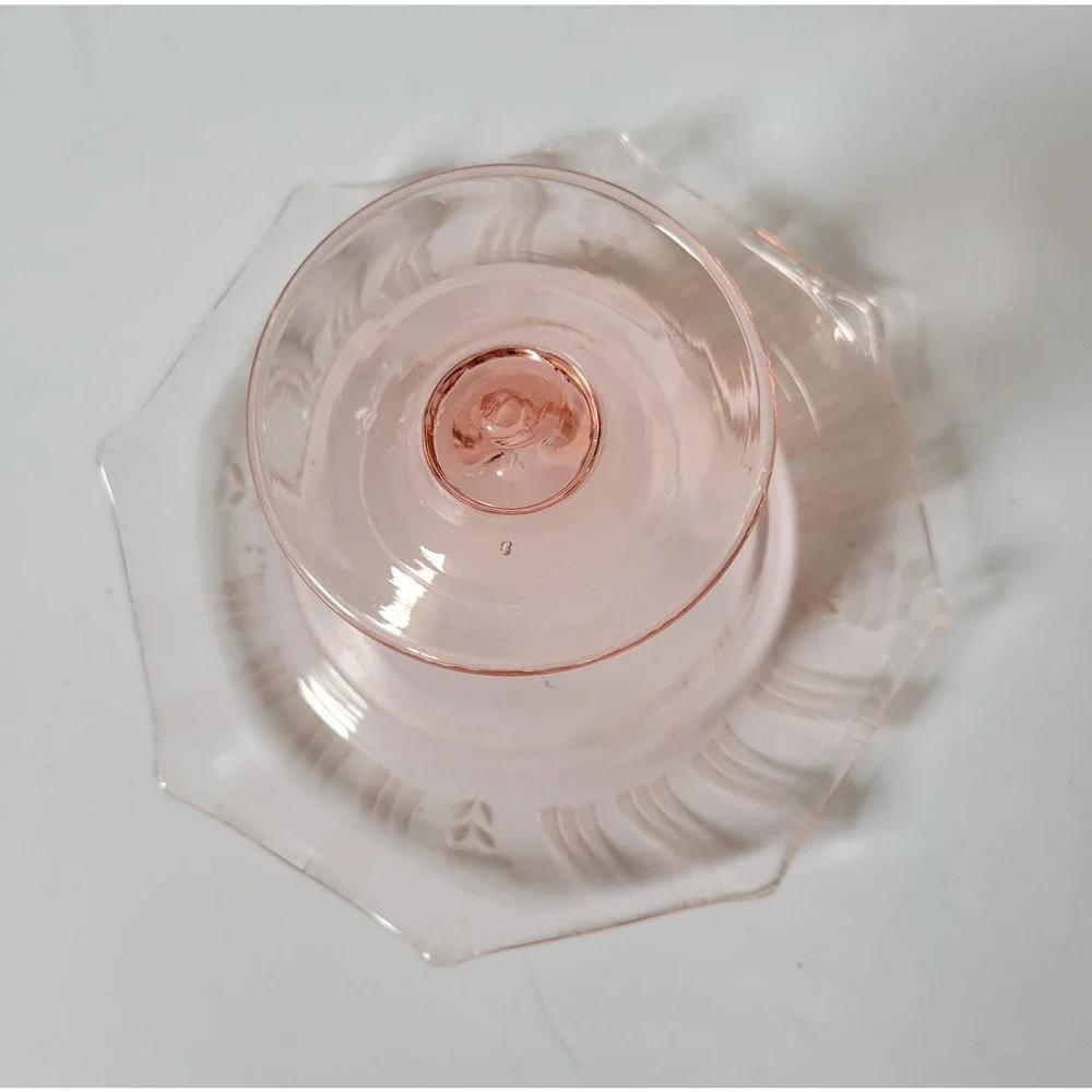 Vintage Pink Depression Glass Etched Rim Pedestal Compote Bowl‎